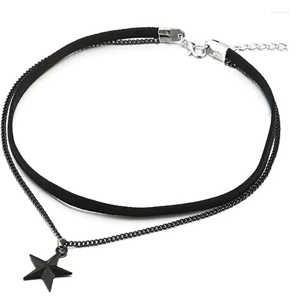 Choker dames Womens Two-Rows Black Collier avec chaîne et collier multicouche à charme étoile de chaîne et pentagram