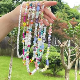 Choker Lady Boho Multicolor Stone en Pearl Necklace for Women Handmade Acryl Crystal kralen Trendy sieraden