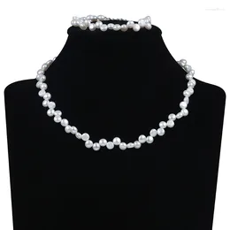 Ensemble de bijoux ras du cou avec boutons naturels lisses de 6 à 7mm, collier de perles d'eau douce