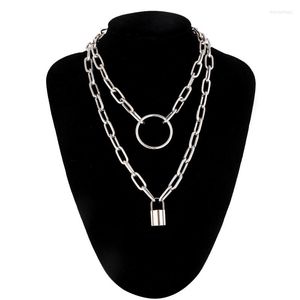 Choker Layered Lock Chain Collier Punk Cadenas Pendentif Femmes Mode Gothique Bijoux Goth Accessoires