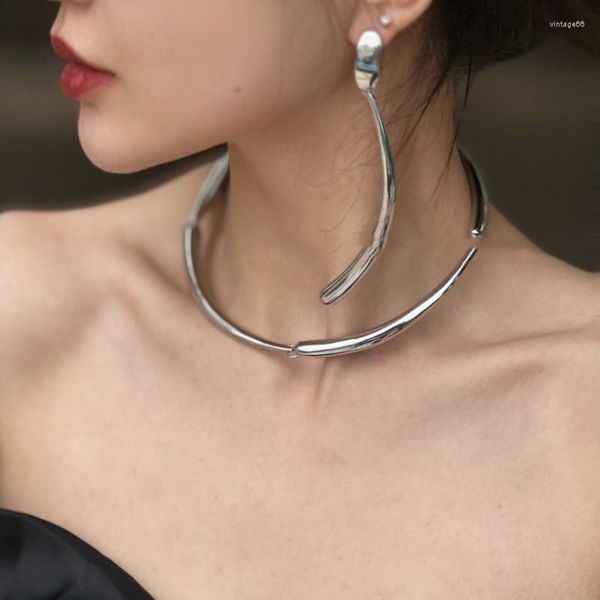 Ras du cou Lifefontier Punk couleur argent irrégulière géométrique métal pour les femmes gothique fête collier collier bijoux cadeau