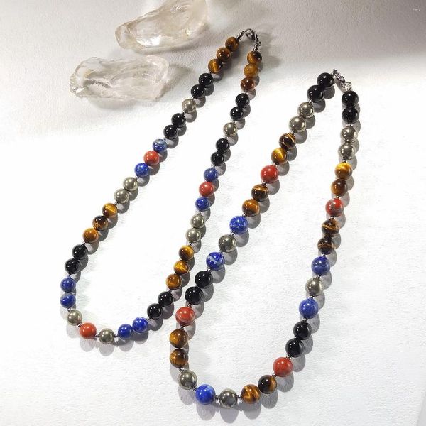 Gargantilla lii ji 10 mm/12 mm Tiger Pyer Pyrite Agate lapis lapislázuli Red Jasper Stone Collar de acero inoxidable de acero inoxidable de 52 cm para hombres