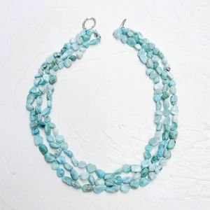 Ras du cou Lii Ji bleu collier de déclaration Larimar dominique pierre 51 cm perle 3 rangées Stock vente femmes