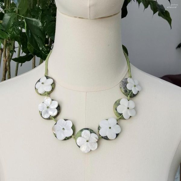 Gargantilla Lii Ji collar verde hecho a mano turquesa Shell flores 52cm Stock venta mujer joyería regalo