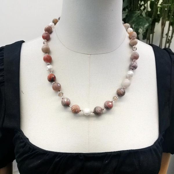 Lii Ji – collier ras du cou en pierre véritable, couleur marron, perles d'agate, 60cm, bijoux pour femmes, vente en Stock