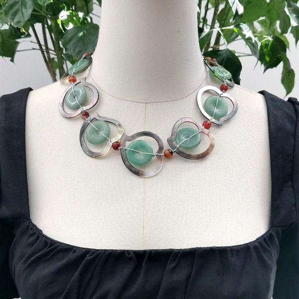 Gargantilla Lii Ji Piedra Real Marrón Color Verde Mujeres Collar 54 cm Aventurina Concha Ágatas Joyería Regalo Stock Venta