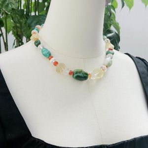 Ras du cou Lii Ji collier en pierre véritable 49 cm Agate citron Quartz cornaline femmes Stock vente bijoux