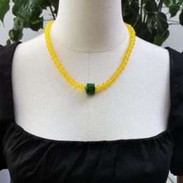 Ras du cou Lii Ji collier en pierre véritable vert jaune couleur Jades 51cm bijoux d'été pour femmes