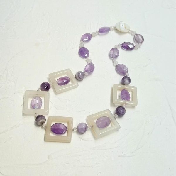 Lii Ji – collier ras du cou en pierre véritable pour femmes, 57cm, blanc, violet, améthystes, Agates, vente en Stock, bijoux cadeau