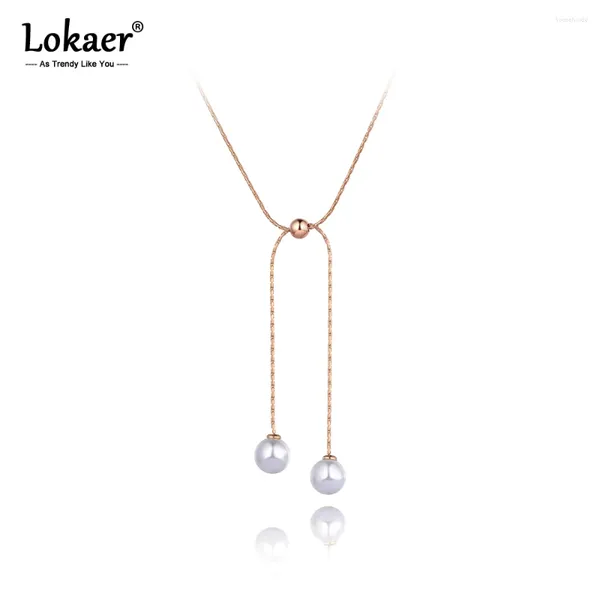 Ras du cou Lokaer Design Vintage Double perle blanche pendentif à breloque colliers pour femmes à la mode en acier titane bohême collier de fête N20246