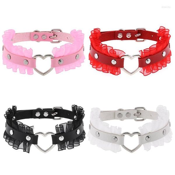 Tour de cou Lolita fille coeur cuir PU fait à la main Sexy Punk dentelle collier gothique déclaration pour femmes accessoires