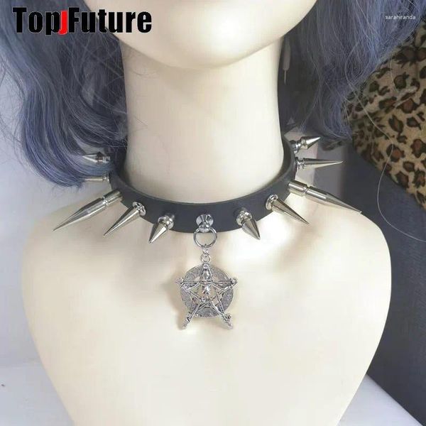 Choker Longs pointes personnaliser Harajuku Gothic Femmes Punk Collier Streetwear Soubuculture Spice Y2K Girl Collar Pu Leather Rivet