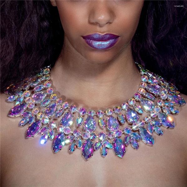 Collier ras du cou luxueux avec gros strass pour femmes, accessoires de bijoux exquis à la mode, vente en gros