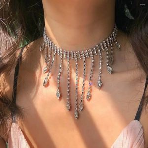 Choker Luxe Kristallen Kwastje Neckalce Bruiloft Sieraden Verklaring Strass Ketting Lange Kraag Kettingen Voor Vrouwen Europa Amerika