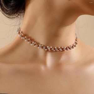 Choker luxe ontwerp Pearl Crystal Necklace 2023 Korea Trend Elegant Chain Party Wedding Beidal Sieraden Accessoires