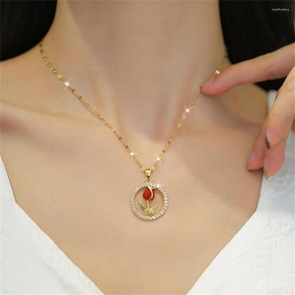 Tour de cou bijoux de créateur de luxe Boho Rose fleur pendentif colliers CZ cercle Zircon cristal Collier Femme cadeau de mariage femmes