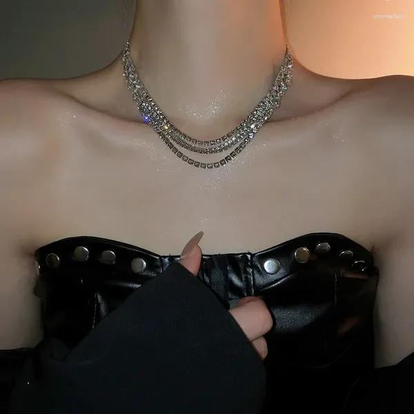 Gargantilla de lujo multicapa para mujer, collar completo con diamantes de imitación, joyería de fiesta de temperamento lujoso