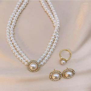 Tour de cou luxe perle collier ensemble mode pendentif boucles d'oreilles anneaux dames Banquet mariage bijoux femmes accessoires cadeau