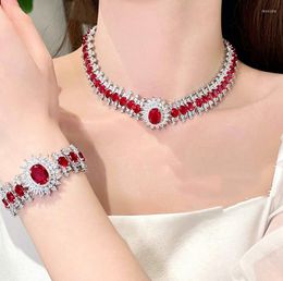 Choker luxe rode zirkoon bruids kettingen CZ kubieke zirconia bruiloft armbanden voor bruiden accessoires vrouwen feestavondjurk sieraden