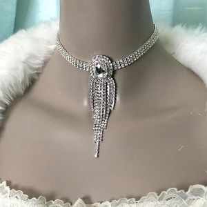 Ras du cou luxe strass 3 rangées grand ovale Long gland chaîne collier dîner bijoux pour femmes cristal géométrique collier