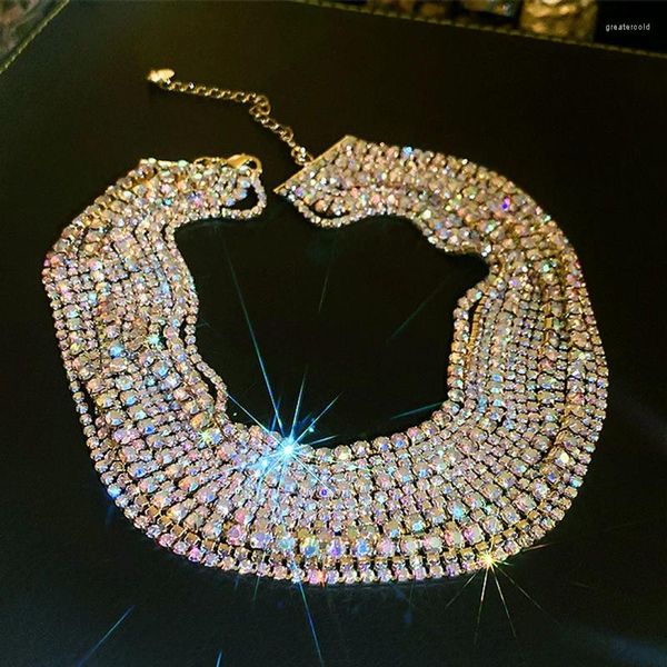 Collier ras du cou de luxe en cristal coloré brillant pour femmes, chaîne multicouche en strass, bijoux de fête