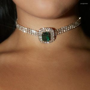 Choker luxe vierkante groene kristal strass ketting voor vrouwen y2k accessoires mousserende sleutelbeen ketting nek sieraden