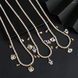 Halsband Luxus Tennis Kette Halskette Emaille Auge Zirkon Anhänger Herzförmige Palme Damen Design Schmuck