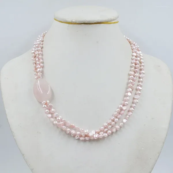 Bijoux de mariage de luxe pour femmes. Collier de perles baroques d'eau douce naturelles de 4MM/pierre semi-précieuse, 19 pouces