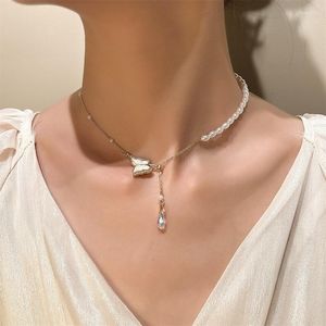 Collier ras du cou de luxe en Zircon pour femmes, pendentif en cristal papillon, perle, tempérament, clavicule, chaîne, bijoux ras du cou