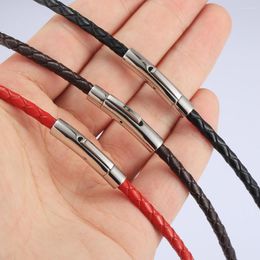 Gargantilla collar de cuero hecho a mano para hombres niños rojo marrón negro Color trenzado cuerda cadena cierre magnético 4/6mm 16-30 pulgadas LUN143