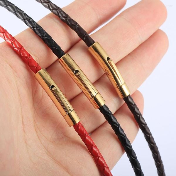 Collier ras du cou en cuir synthétique pour hommes garçons noir marron couleur tressé chaîne en corde en acier inoxydable fermoir Cool bijoux LUNM40