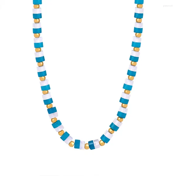 Gargantilla Marka, collar de piedras preciosas azules y blancas, accesorios bohemios para mujer, cadena con cuentas de moda para niñas, regalo de joyería para parejas al por mayor