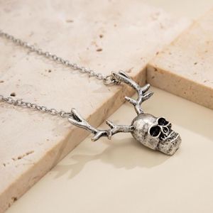 Gargantilla de Metal con esqueleto y calavera para hombre y mujer, joyería de fiesta con cabeza de astas de fantasma de Halloween