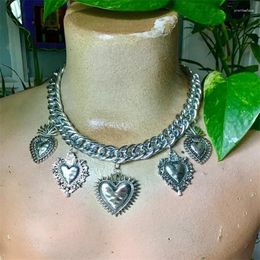 Choker Mexicaanse katholieke religieuze heilig hart amulet hanger charmes ketting verzilverde verklaring christelijke sieraden