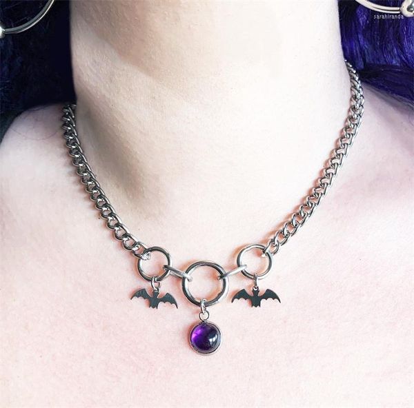 Ras du cou minuit chauves-souris jour collier déesse violet cristal collier 2023 gothique bijoux de mode