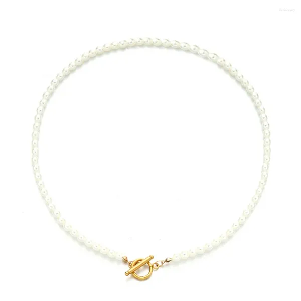 Gargantilla MinaMaMa minimalista de acero inoxidable, collar de perlas Fuax para mujer, collares de palanca con hebilla OT, regalo de joyería de boda