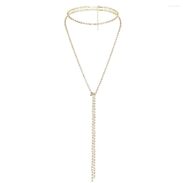 Choker Minamama en acier inoxydable multicouche à glands Crystal pour femmes Rhinge de tennis Colliers longs bijoux de fasion