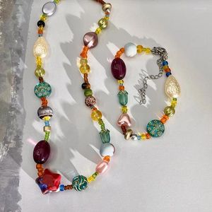 Choker Minar Boheemse Veelkleurige Natuursteen Keramiek Glazen Kralen Kettingen Onregelmatige Kralen Strand Chokers Voor Vrouwen Partij Sieraden