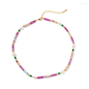 Gargantilla Minar Boho colorida piedra Natural agua dulce hebra de perlas collares con cuentas para mujeres 14K chapado en oro collar de latón regalo