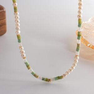 Choker Minar Boho Green Color Natural Stone Freshwater Pearl Strand kralen kettingen voor vrouwen 14K Gold vergulde koperen chokers ketting