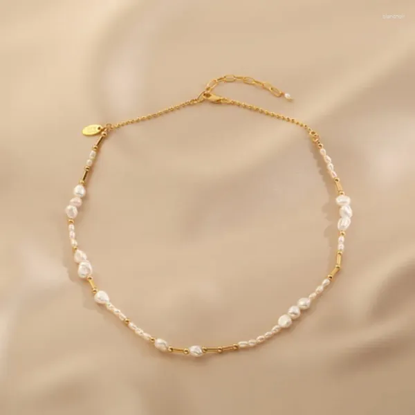 Gargantilla Minar, collares irregulares clásicos con cuentas de perlas de agua dulce para mujer, venta al por mayor, collar de hilo de latón chapado en oro Real de 14 quilates