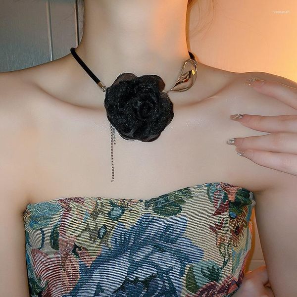 Minar – tour de cou en cuir PU pour femmes, fil de couleur noir Cool, multicouches, grande fleur, pendentif en chaîne, bijoux de déclaration