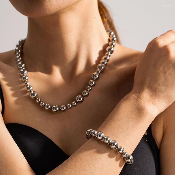 Choker Minar Cool Shiny Silver PVD plaqué en acier inoxydable non ternissé Big Small Ball Beads Strand perle pour les femmes