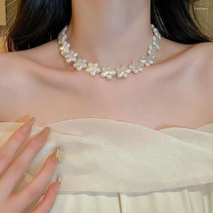 Ras du cou Minar mignon couleur blanche imitation perle étoile colliers de perles pour femmes plaqué or alliage perles brin ras de cou cadeaux d'anniversaire
