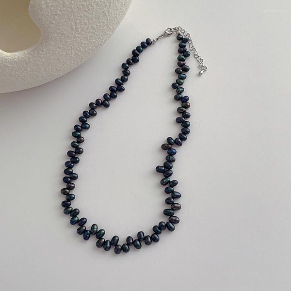 Tour de cou Minar élégant noir gris couleur Baroque perle d'eau douce colliers de perles pour les femmes brin chaîne collier bijoux de mariage