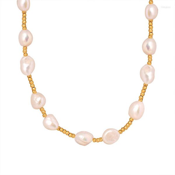 Gargantilla Minar exquisitas perlas de agua dulce irregulares collares para mujeres 18K chapado en oro collar de acero inoxidable que no se deslustra