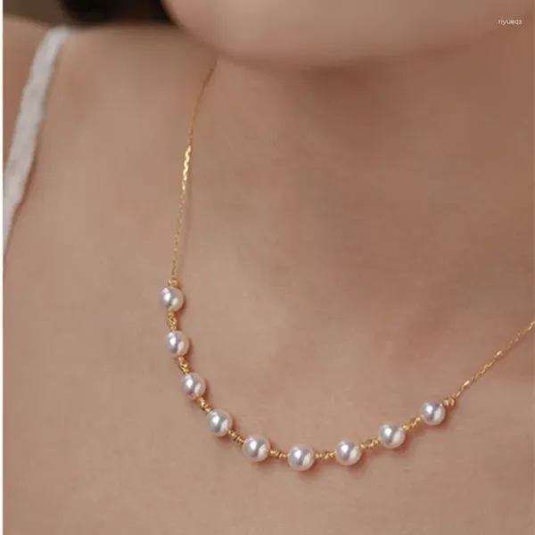 Collier ras du cou Minar français en perles d'eau douce authentiques pour femmes, plaqué or véritable 14K, chaîne ondulée en cuivre, bijoux