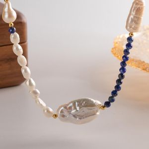 Gargantilla Minar francesa irregular de agua dulce collares con cuentas de perlas para mujeres 14K chapado en oro latón azul collar de piedra Natural 2023