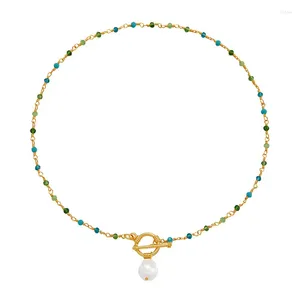 Tour de cou Minar couleur verte cristal baroque perle brin perlé pour les femmes 18K véritable bijoux en laiton plaqué or