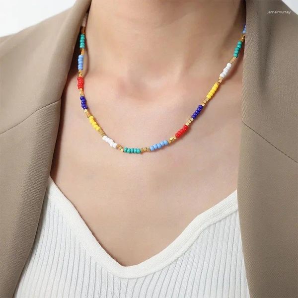 Ras du cou Minar fait à la main couleur bonbon perles brin colliers de perles pour les femmes en gros 18K or PVD plaqué titane acier collier